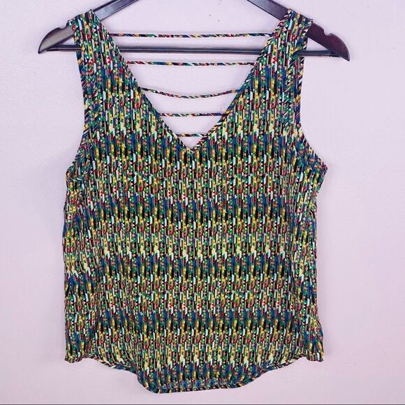 Forever 21 Multi Color Geometric Print Open Strappy Back Sleeveless Blouse Small - Picture 8 of 10